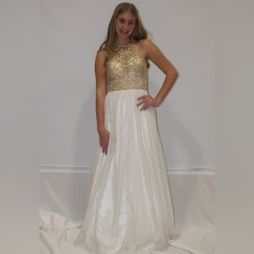 Size 7/8 Gold and White B. Darlin Ball Gown